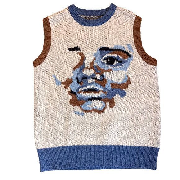 KidSuper Studios Face Wool Sweater Vest Multicolor Men’s Sz S RARE EUC - Picture 2 of 10